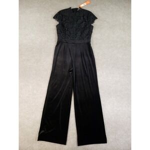 Jude Connally Gianna Jumpsuit Womens Large Black Wide Leg Velvet Lace Doily $328
